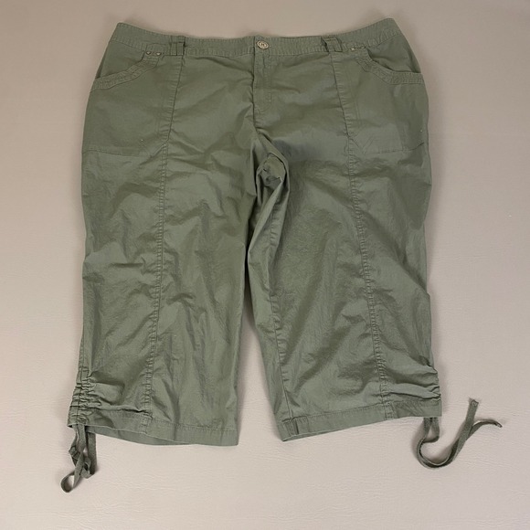 Avenue‎ Women's Olive Green Capri Pants Plus Size 26 Tie Off Leg Lightweight - Picture 1 of 12